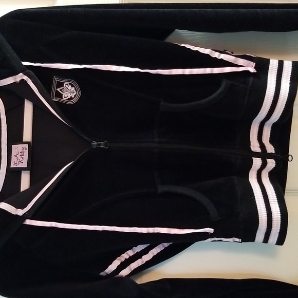 💐 VINTAGE BLACK & PINK VELOUR HOODIE JACKET 💐 - Picture 4 of 6